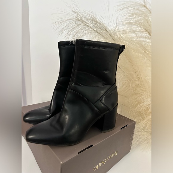 Franco Sarto black leather zip up heeled ankle boots - Picture 1 of 5
